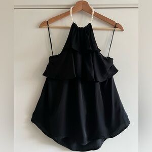 Zara Black Ruffled Pearl Halter Top